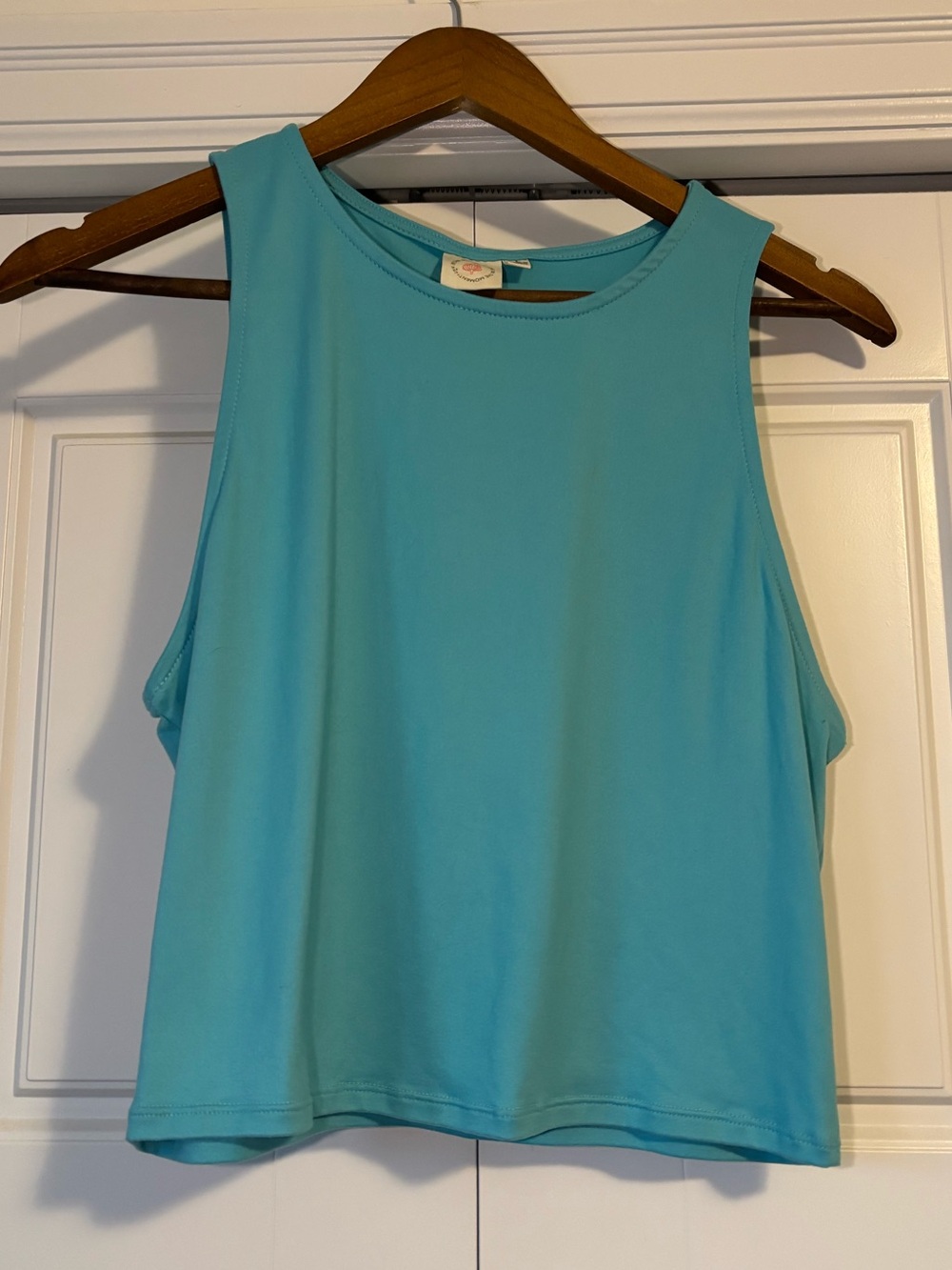 Live in the Moment, turquoise cropped tank top